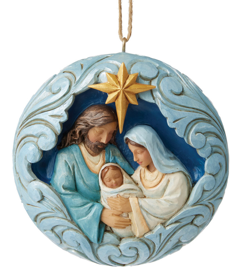 JS6017008 - Bkue & Gold Holy Family Ornament