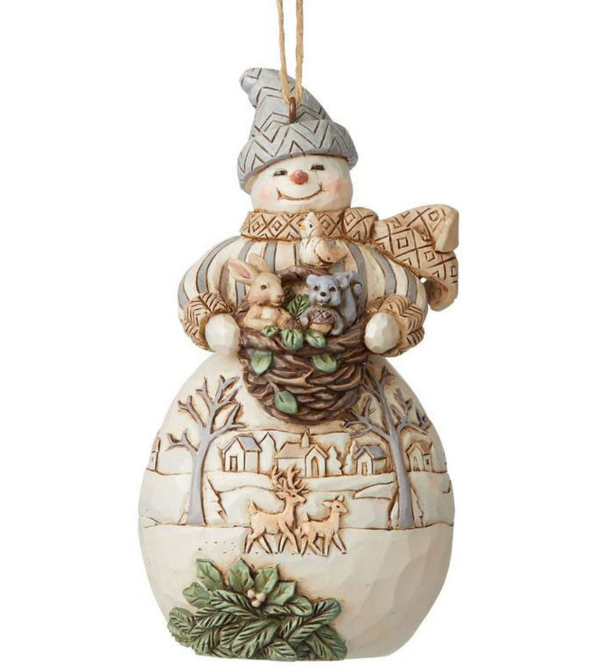 JS6008868 - White Woodland Snowman with Basket Ornament