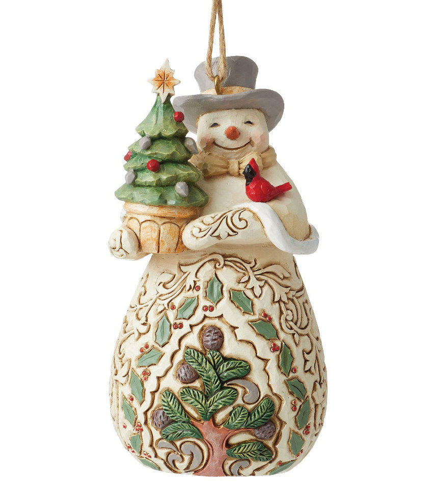JS6012691 - Woodland Snowman with Tree & Cardinal Ornament