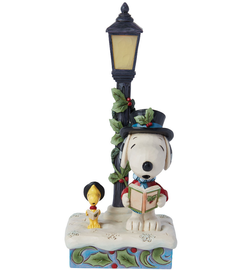 JS6015032 - Snoopy & Woodstock next to Lit Lamppost